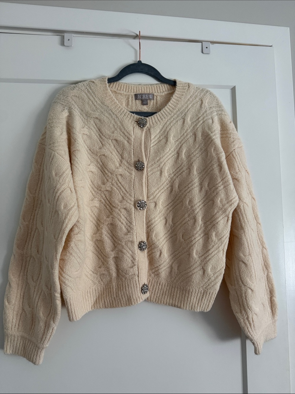 J. Crew Cream Cable Knit Cardigan with Jewel Buttons